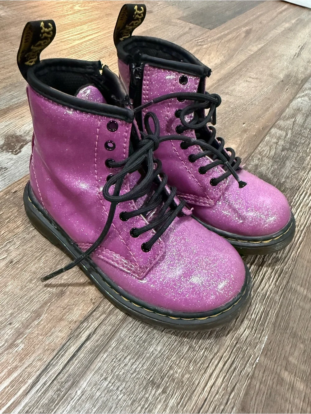 Dr. Martens 1460 Glitter T Pink Lace Up Boots Toddler Size 9 US